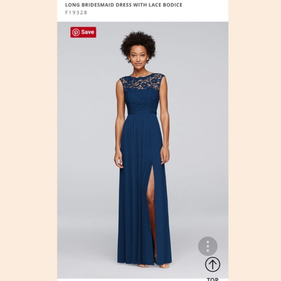 long bridesmaid dress with lace bodice david's bridal f19328